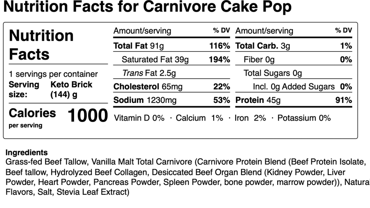Carnivore Cake Pop Keto Brick