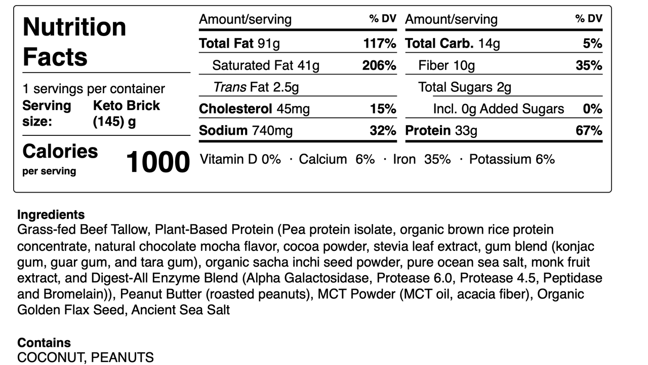 Peanut Butter Tallow-Lujah Keto Brick