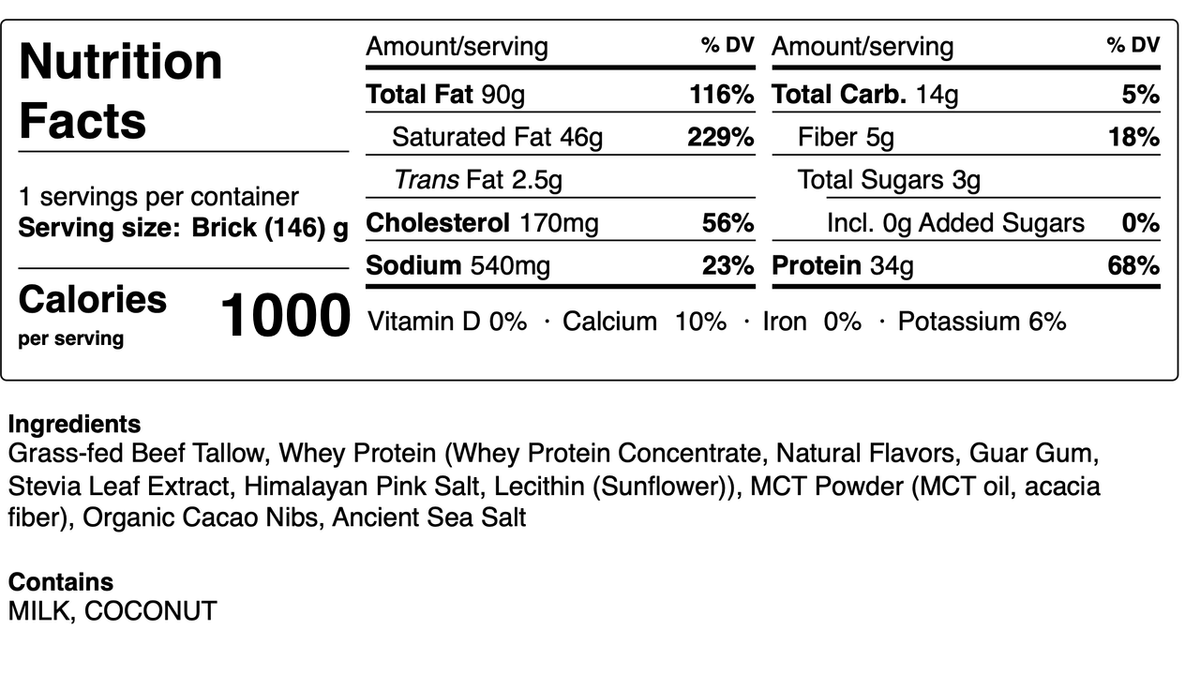 Tallow Cookie Dough Keto Brick