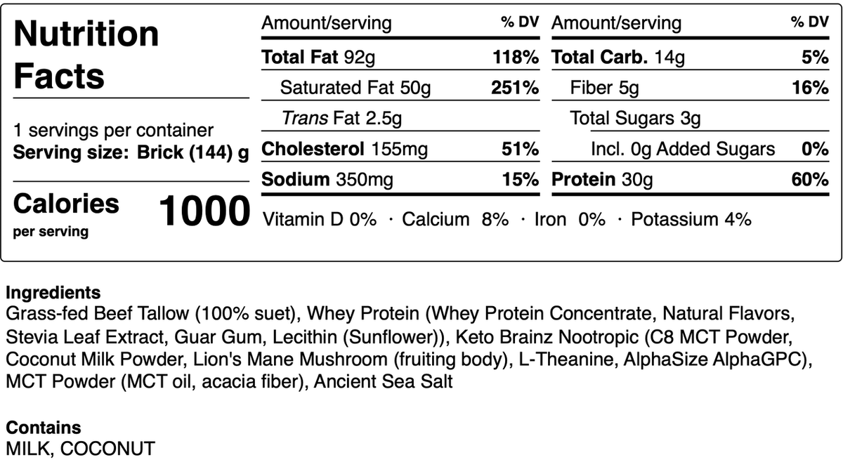Tallow Nootropic Icing Keto Brick