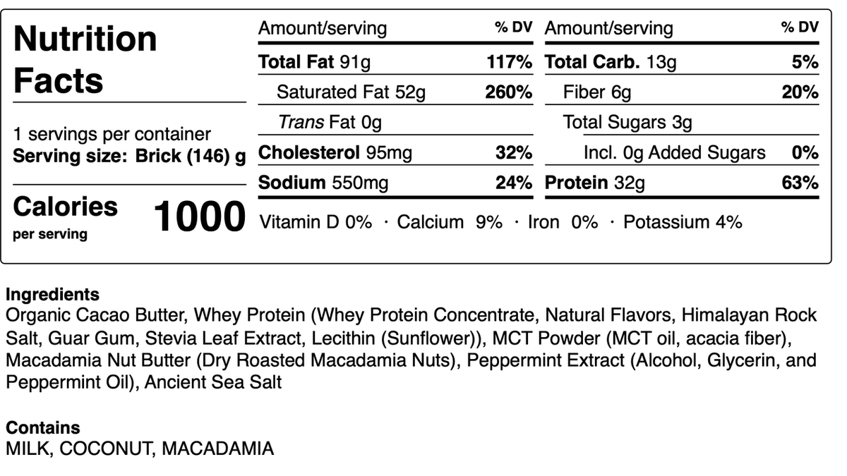 White Chocolate Peppermint Keto Brick