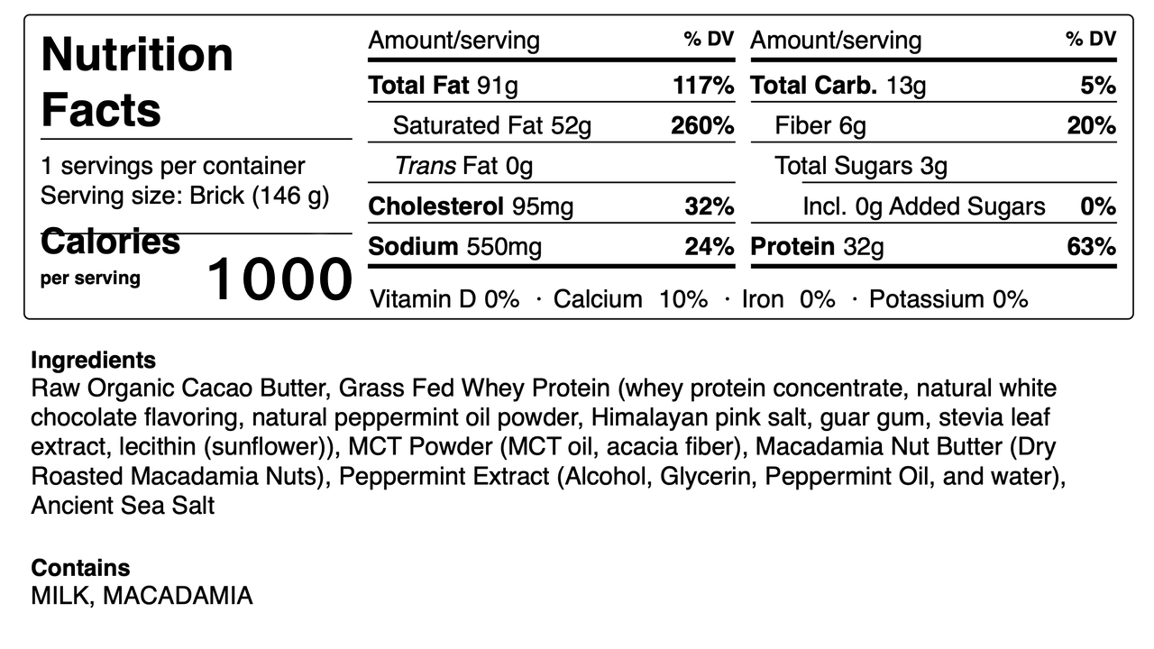 White Chocolate Peppermint Keto Brick (Lightweight)
