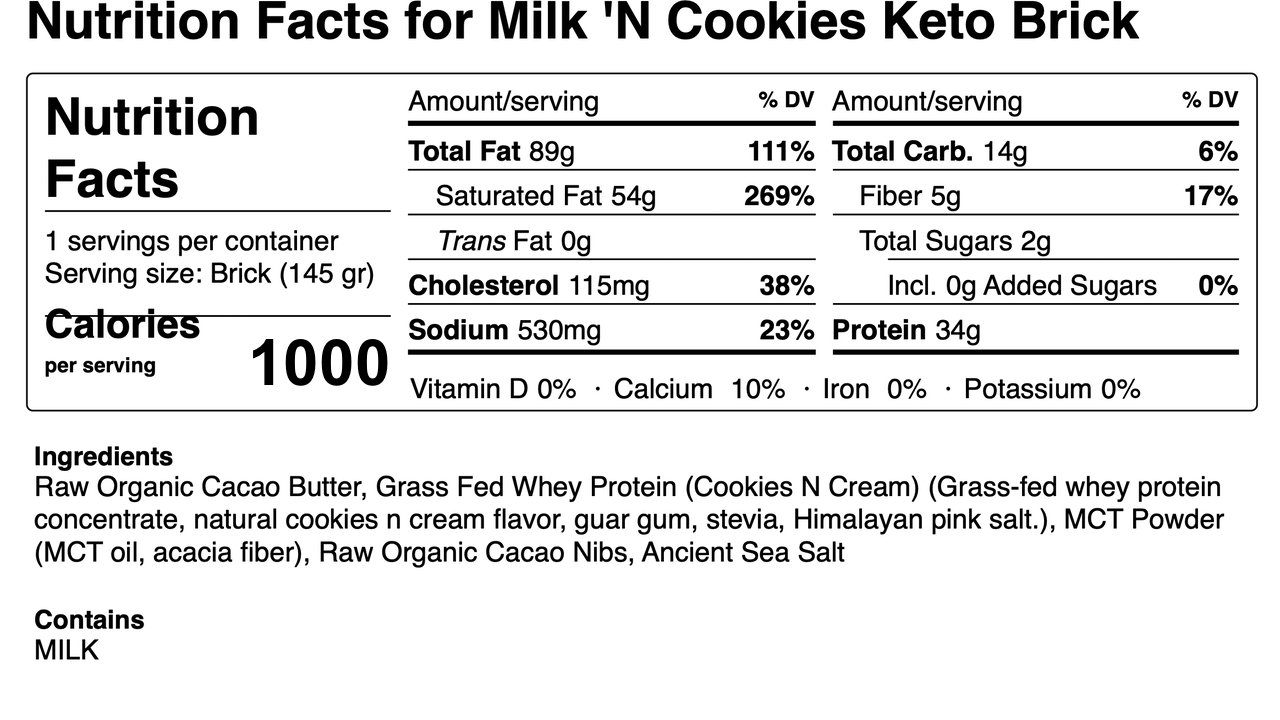 Milk 'N' Cookies Keto Brick
