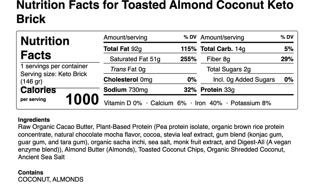 Toasted Almond Coconut Keto Brick